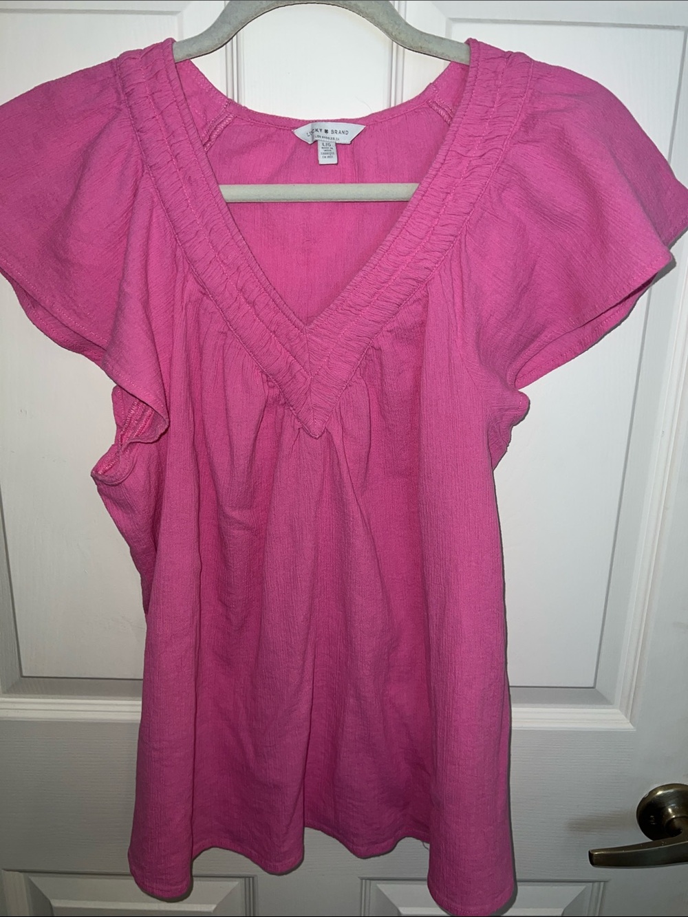 Lucky Brand light Pink V-Neck Flutter Sleeve Blouse